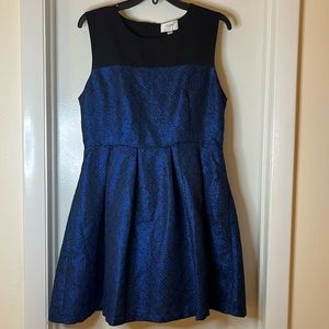 Sleeveless Blue Jacquard Fit & Flare Dress